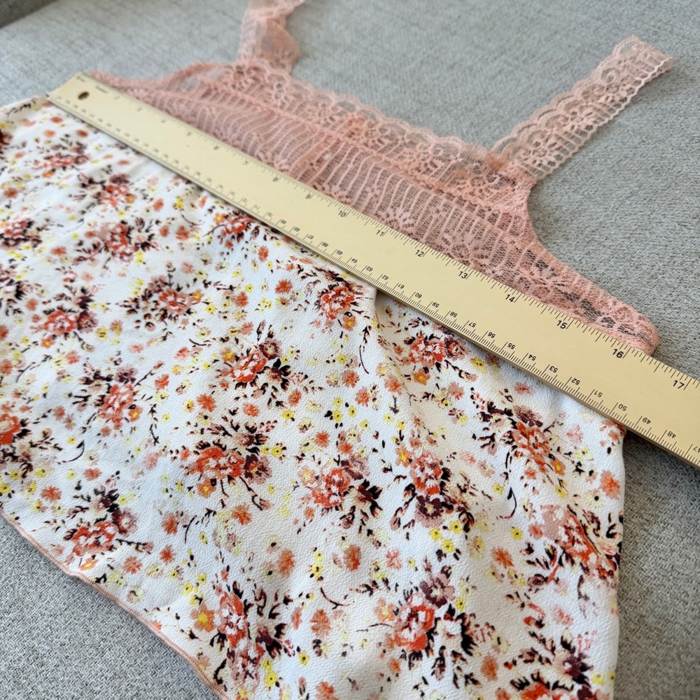 🍑 FREE PEOPLE Peach Floral Lace Sleep Lounge Reversible Cami Tank Top - Picture 13 of 16